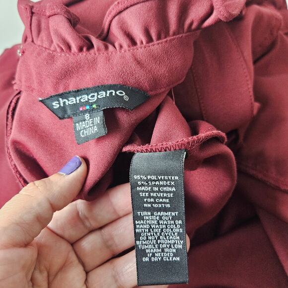 Sharagano Red Ruffle Front Mock Neck Dress Women’s 8 Long Sleeve Knee Length - Picture 6 of 9